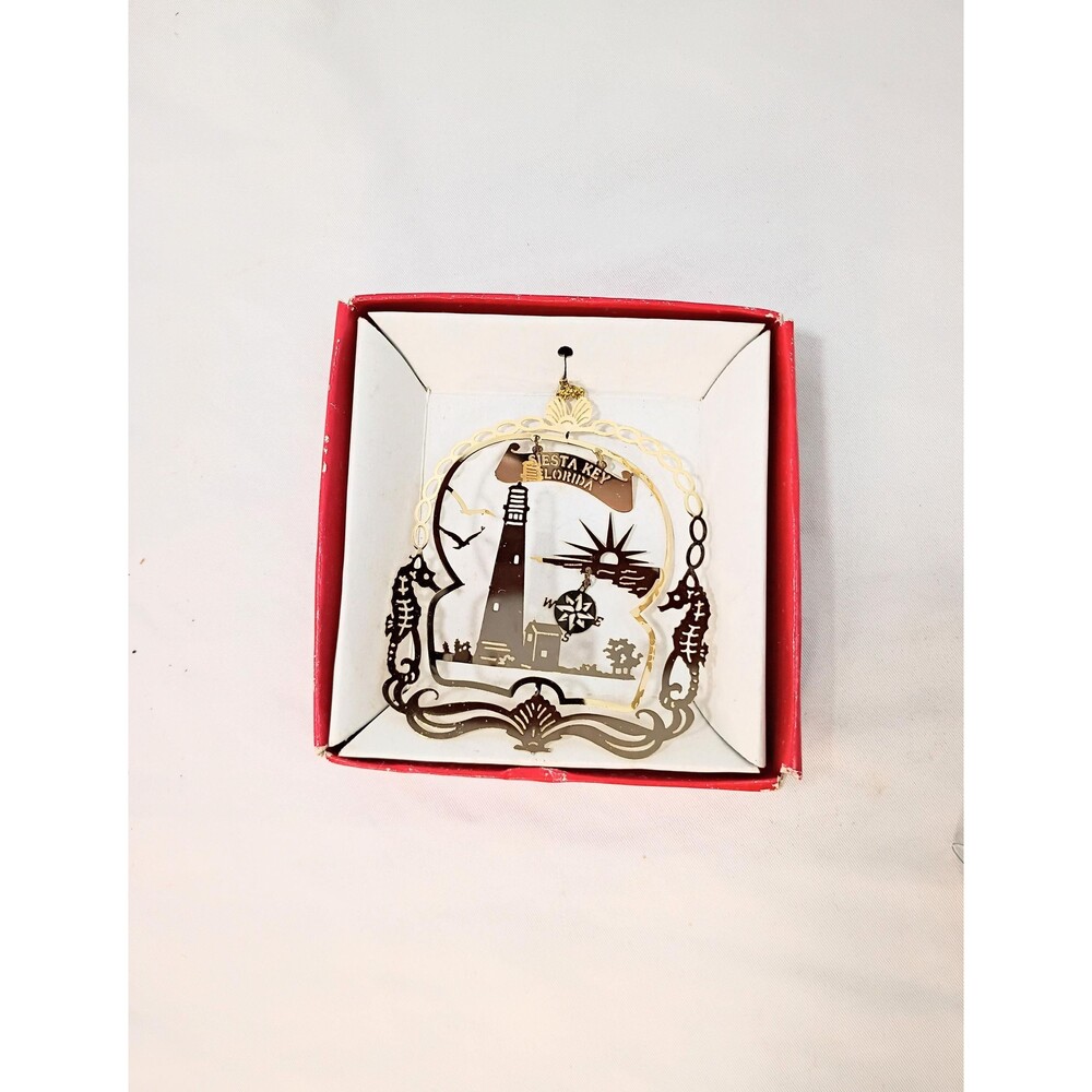 Siesta Keys Florida Christmas Ornament 24k Gold Finish Brass Nations Treasures